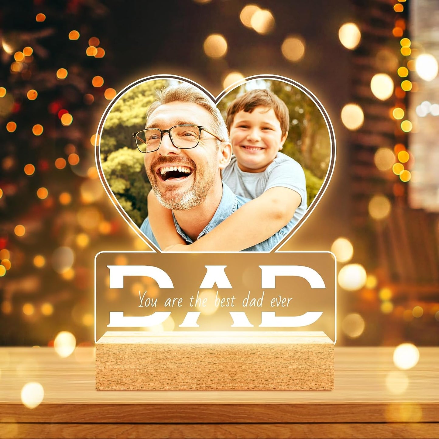 Personalized Photo Gifts for Dad from Daughter and Son, Personalized Picture Frame with Night Light, Custom Acrylic Plaque Photo Frame, Customized Dad Birthday Gifts for Baby Kids Family