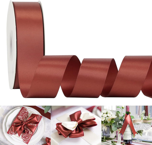 HUIHUANG 1-1/2 inch Double Face Satin Ribbon, Polyester Satin Rust Red Ribbon 50 Yards Per Roll for Gift Wrapping Bows Making Floral Bouquet Wedding Invitations Decor Party Favor and Craft Supplies