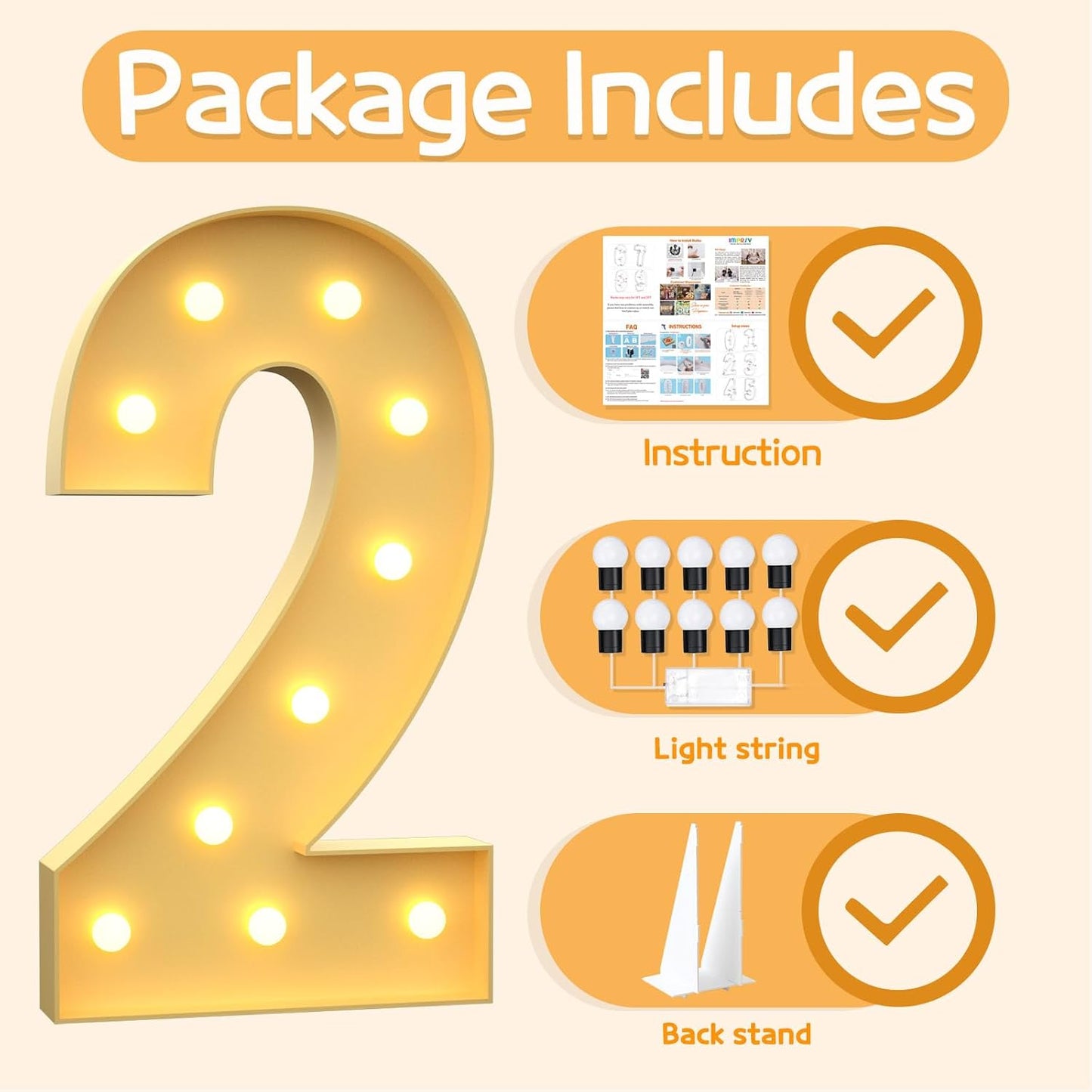 Marquee Numbers 4 Feet Tall Large Light Up Numbers 2nd 12th 21st Two Fast Birthday Decorations Girl Boy Big Yellow Light Outdoor Anniversary Decorations Balloon Arch Kit Party Backdrop 2