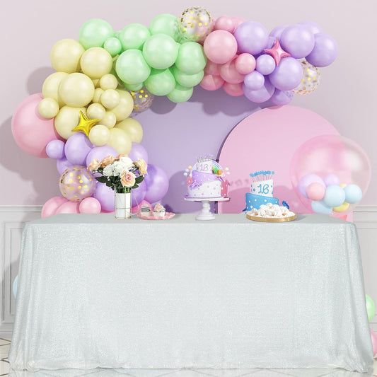 SquarePie Sequin Tablecloth 90 x 132 Inch White Sparkly Table Cloth for Wedding Party