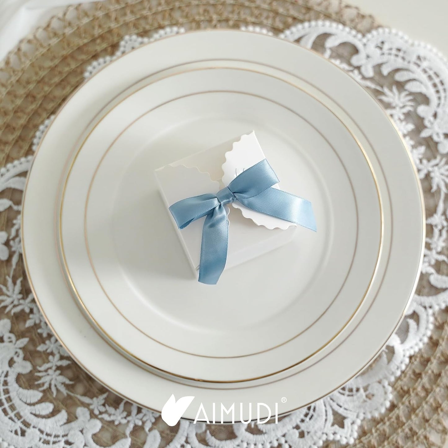 AIMUDI Dusty Blue Bows for Gift Wrapping Premade Satin Bows for Wedding Decor Pre Tied Twist Tie Bows Small Bows for Crafts Treat Bags Cake Pop Party Favors - 50 Counts