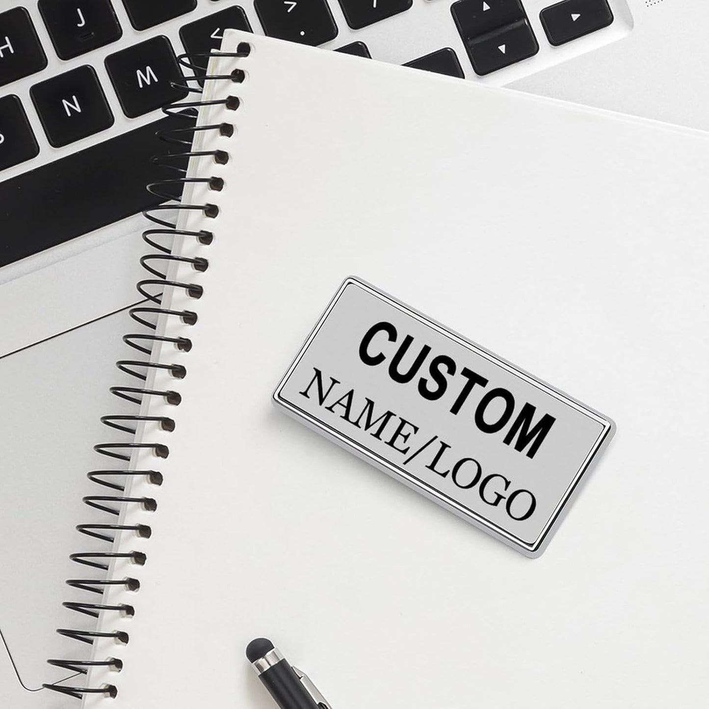 Custom Name Tags ID Badges with Logo Name Personalized Name Badges Name Tag ID Badges with Pin Backing Customizable Name Tags for Business Offices Stores Restaurant, 1.5x2.8 in, 100PCS