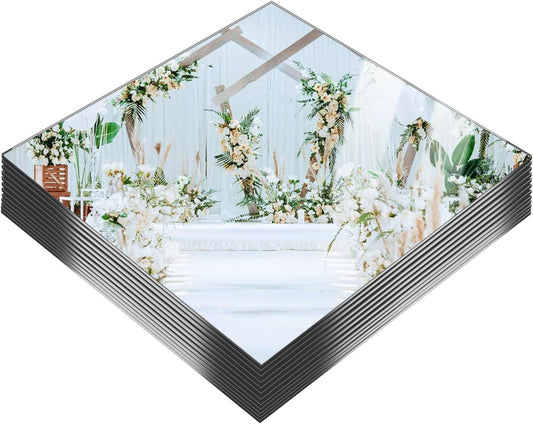 12 Pack Square Mirrors for Centerpieces, 10 x 10 Inch Acrylic Mirror Tray Candle Plates Wall Mounted Mirror Tiles Bulk for Wedding Christmas Table Centerpieces, Wall Decor, Crafts
