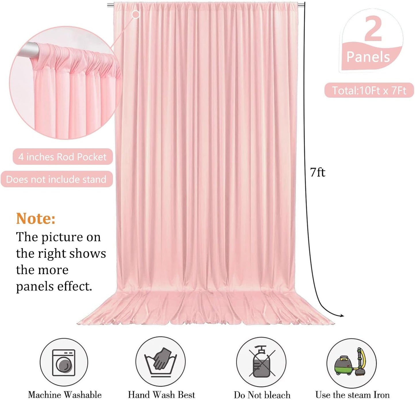 10 x 7 Feet Light Pink Backdrop Curtain for Partie, Background Curtains for Photoshoot, Birthday, Wedding, Halloween, Thanksgiving, Christmas, New Year Party Decorations 5Ft x 7Ft, 2 Panels