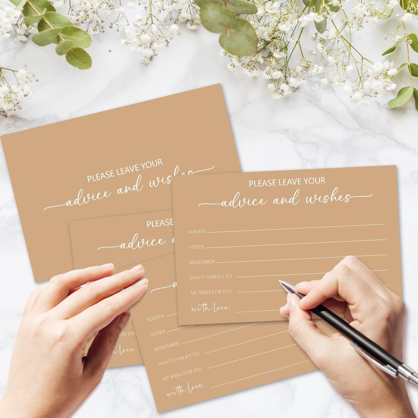 Brown Advice and Wishes Card, Advice Cards for The Bride and Groom, Bridal Shower,Wedding or Baby Shower, Birthday, Graduation, Retirement, Guestbook - 25 Cards -06