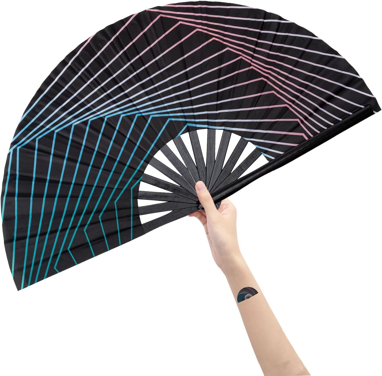 Amajiji Large Folding Hand Rave Fan Popping Fan for Line Dancing Clacking Fans for Boots On The Ground Dance,Party,Decoration,Festival (Illusion Trippy)