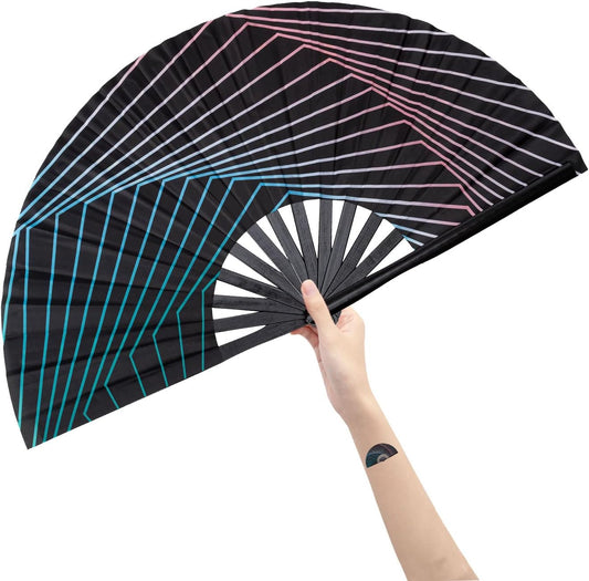 Amajiji Large Folding Hand Rave Fan Popping Fan for Line Dancing Clacking Fans for Boots On The Ground Dance,Party,Decoration,Festival (Illusion Trippy)
