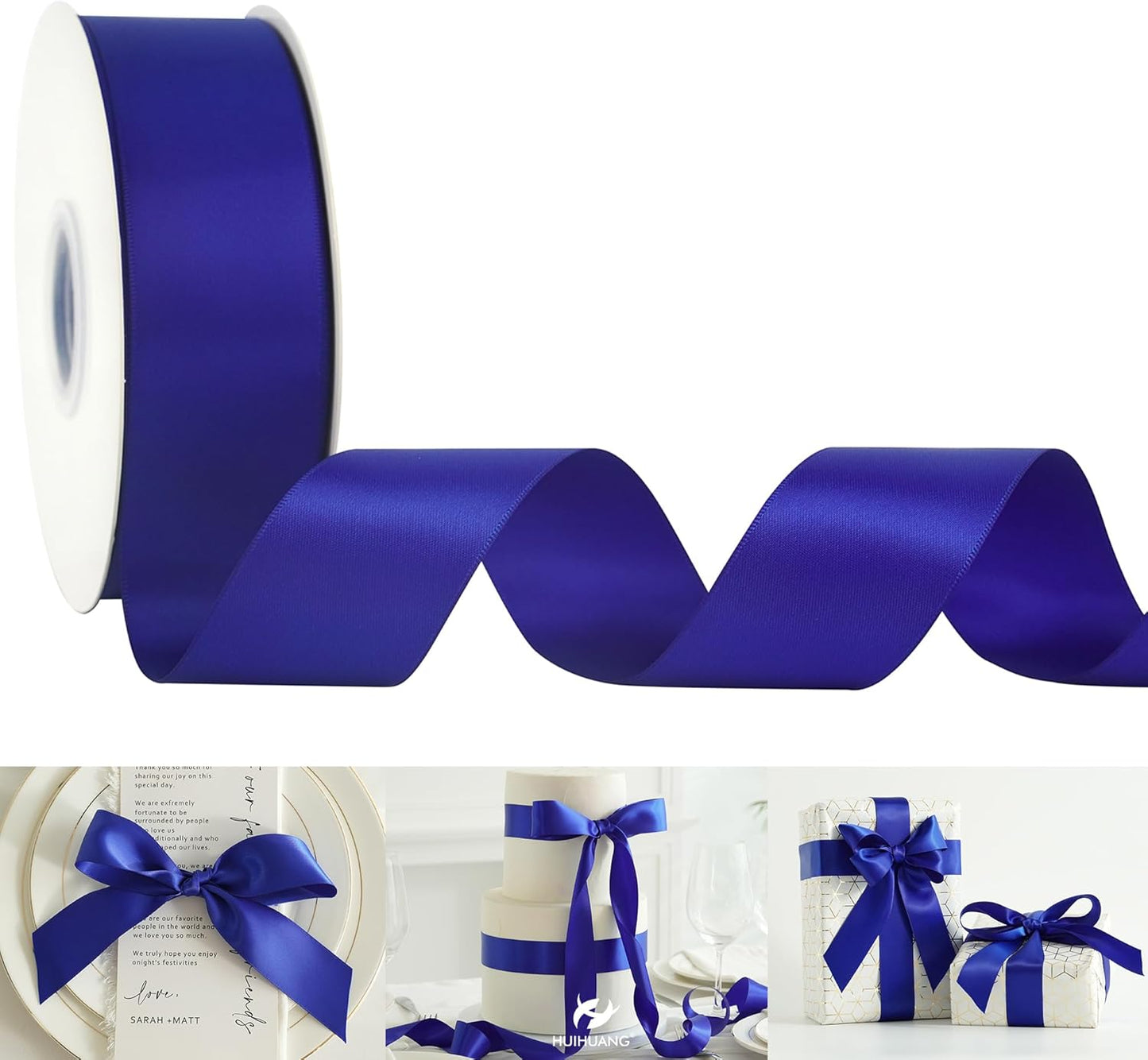 HUIHUANG Royal Blue Satin Ribbon 1-1/2 inch x 50 Yards Cobalt Double-Faced Satin Ribbon for Gift Wrapping, Bows, Flower Bouquet, Crafts, Holiday Decor, Christmas Tree, Graduation, Birthday Party