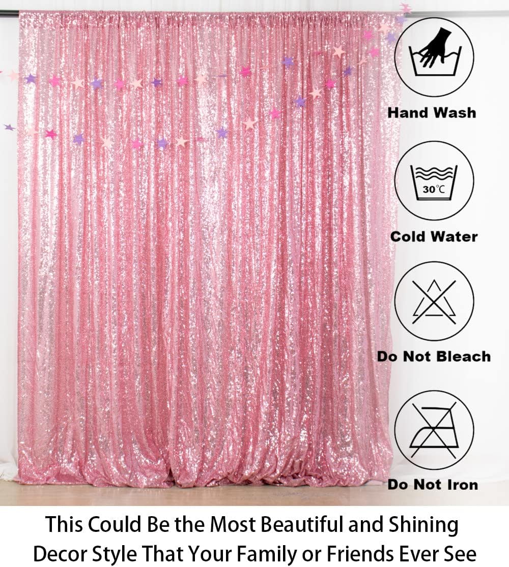 ShiDianYi 8FTx10FT Rose Pink Sequin Photography Backdrop | Shiny Wedding Baby Shower Birthday Party Decor | Sequined Wall Curtain