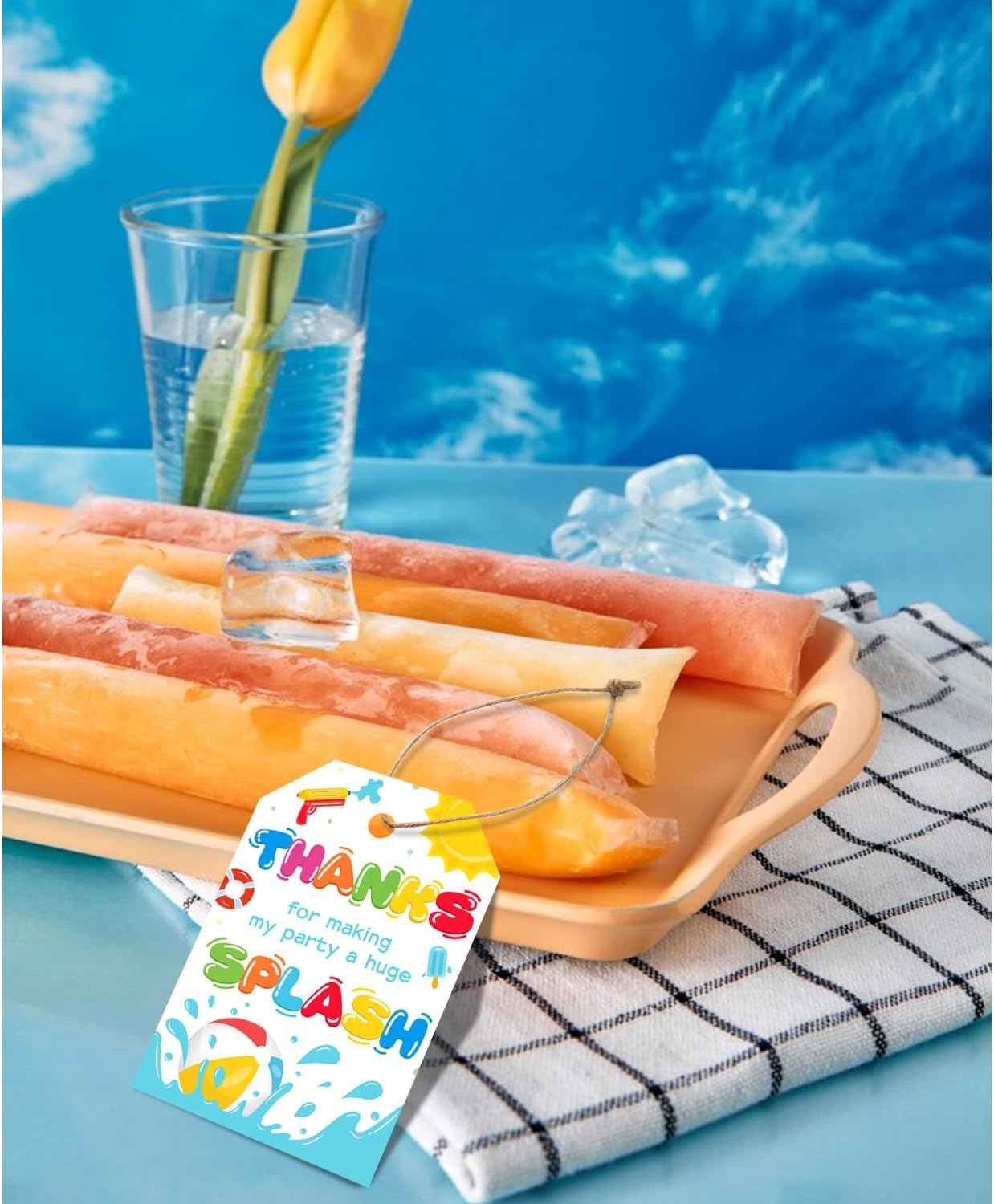 50pcs Pool Party Thank You Tags, Splish Splash Favor Tags for Summer Beach Ball Themed Birthday and Baby Shower Party Gift Wrapping Decoration (Splash)