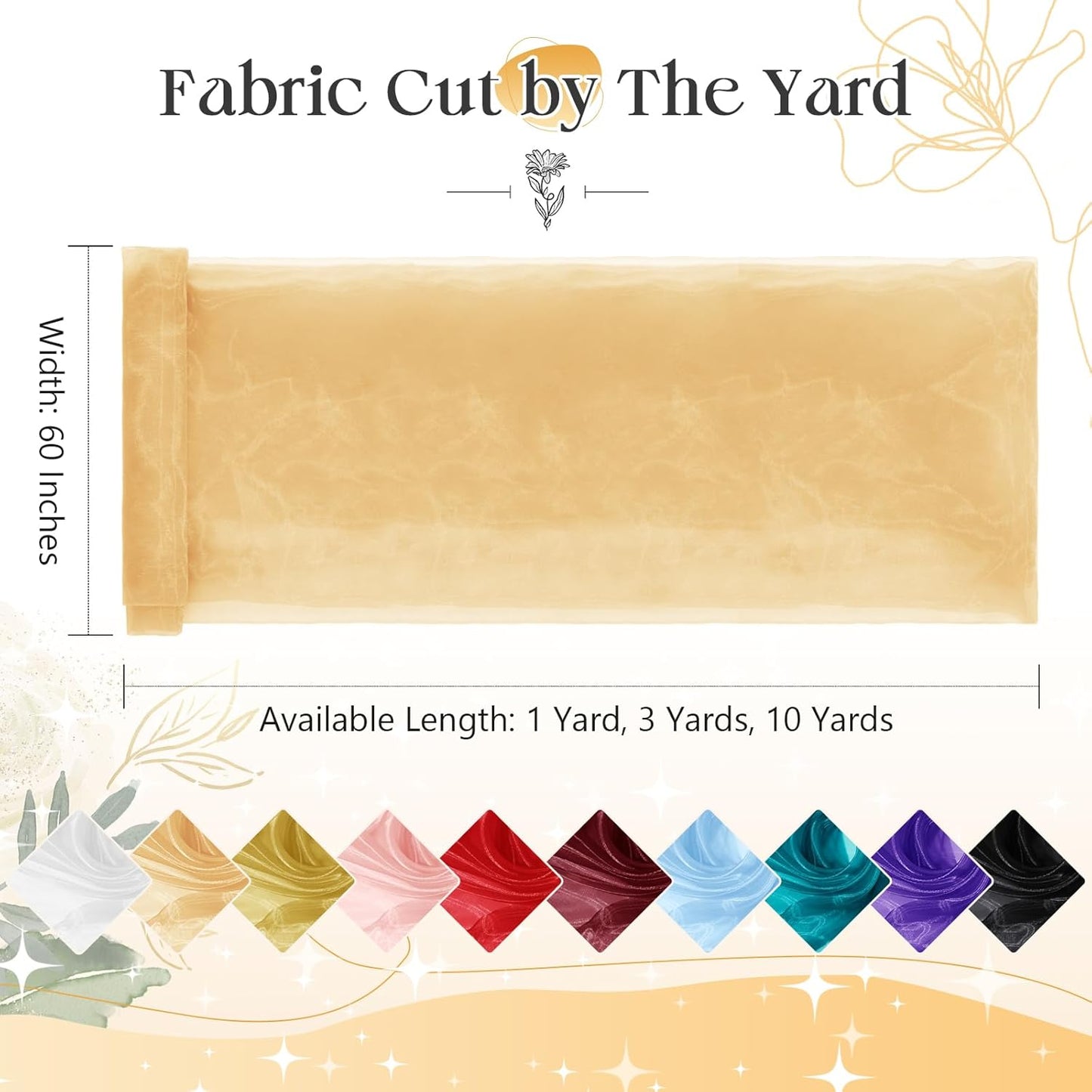 P Pothuiny Sheer Organza Fabric by The Yard, 10 Yards x 60 Inch Wide Bridal Champagne Organza Tulle Fabric Roll Shiny Gauze Fashion Dress Sewing Craft for Wedding Party Decorations Backdrop