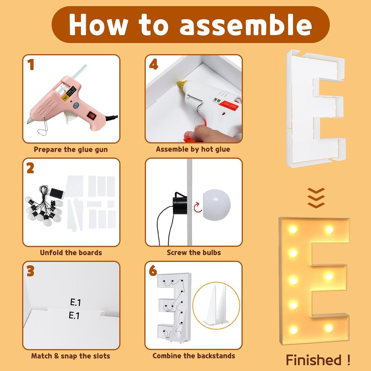 imprsv Marquee Light Up Letters, 3FT Mosaic Letters with Light for Baby Shower Graduation Party Decor, Large E for Engagement Wedding Party Decorations (Need to Assemble)