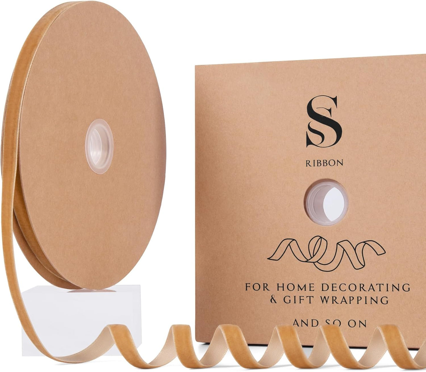 Camel Christmas Velvet Ribbon for Tree, Gift Wrapping, Flower Bouquet, Wreath Decorations, Bow Making 3/8'', 25 Yards