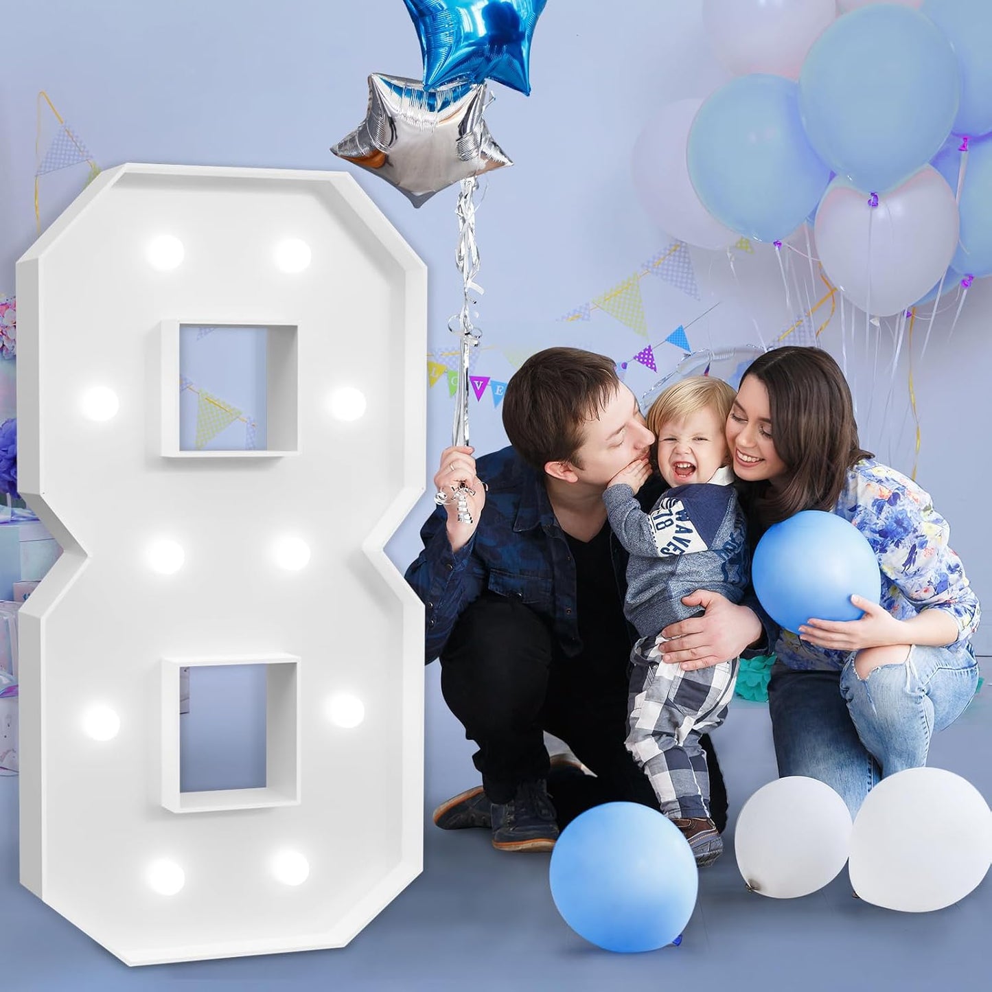 imprsv Marquee Numbers Large 8th-Birthday Decorations: 4ft Light Up Number Party Decor 8 Year Old Girl and Boy Birthday Decoration Backdrop Anniversary Cardboard Big Mosaic Balloon Frame Number 8