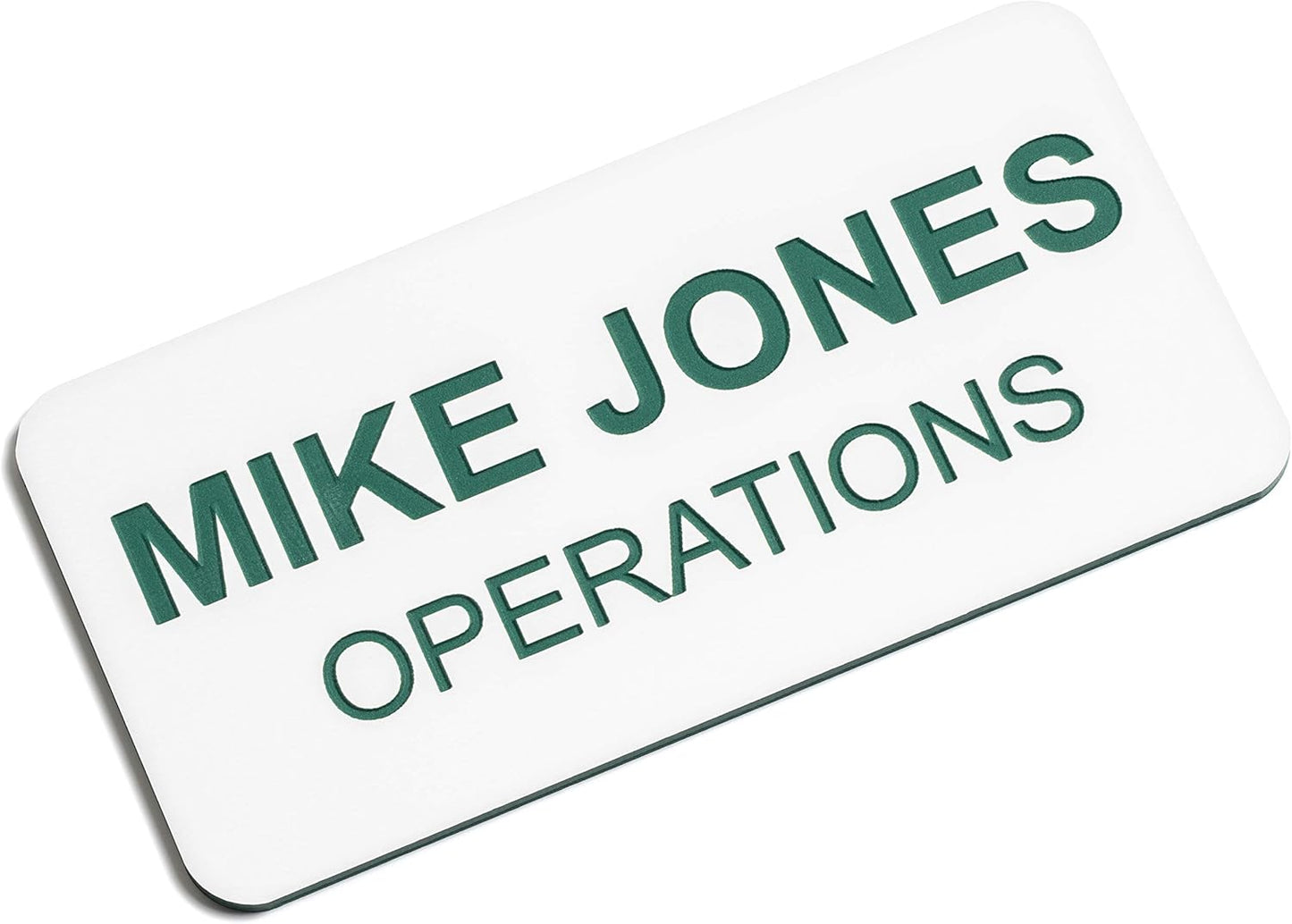 Custom Engraved Name Tag Badges – Personalized Identification with Pin or Magnetic Backing, 1.5 Inches x 3 Inches, White/Pine Green