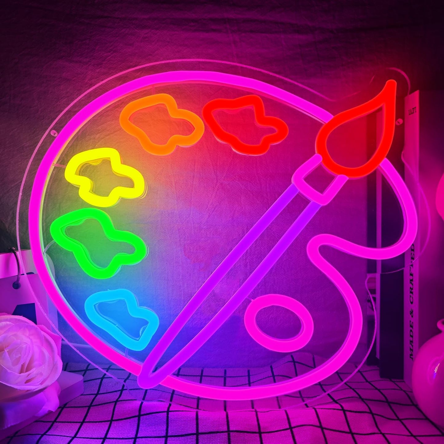 Paint Palette Neon Sign Art Studio Room Led Lights Dimmable Led Signs for Bedroom, Light Up Signs for Art Classroom Studio Drawing Room Paint Party Decorations