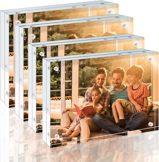 Egofine Acrylic Frames 4 Pack, 4x6 and 5x7 Combinations, 20mm Thicker Frameless Clear Picture Frames, Double Sided Magnetic Picture Frames, Free Standing Desktop Display