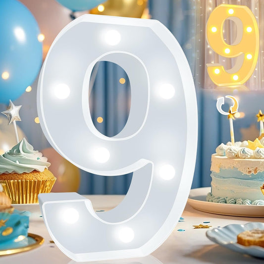 Pooqla LED Light Up Numbers, Warm White and Cool White Decorative Lighted Marquee Numbers for 9th Birthday Party, Gift for Boys Girls, Wedding, Night Light, 9th Birthday Decoration, Number 9