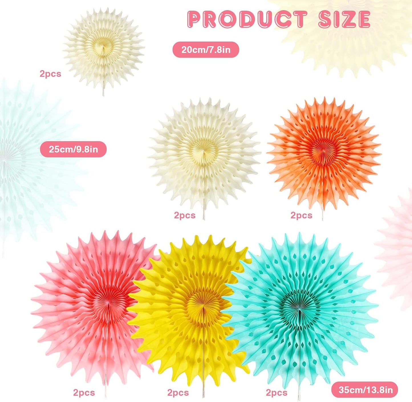 12PCS Paper Fans Colorful Rainbow Pastel Party Decorations Tissue Paper Flowers Decorations for Girl Groovy Birthday Baby Shower Wedding Bachelorette Room Wall Hanging Décor