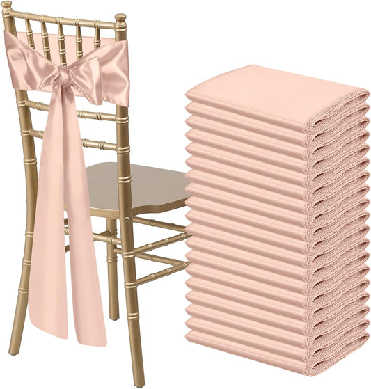 50 PCS Blush Pink Satin Chair Sashes Bows Universal Chair Ribbon Ties Back Sash for Wedding Party Reception Events Banquets Hotel Event Chair Cover Decoration (7x108 inch)