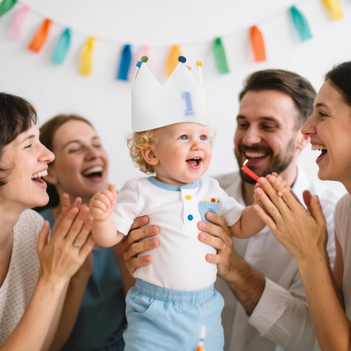 Muslin Crown Hat 1-3 Birthday For Baby Boy Girl Party Decoration Blue Pink Headband
