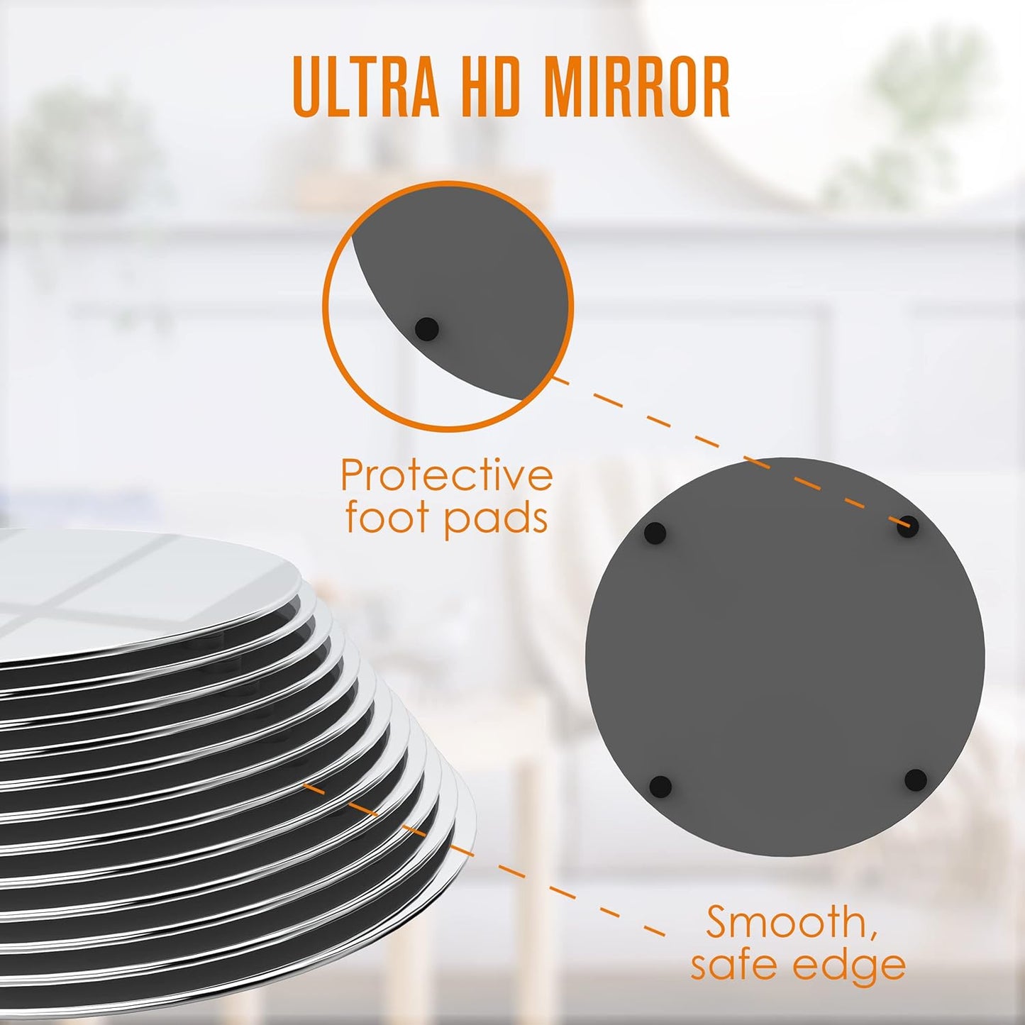 Houseables Mirror Centerpieces for Tables, Round Mirrors for Centerpieces, Mirrored Trays, Round Table Plate Tray, Circle, Glass Charger, Wedding, Center Piece, Small, Base, Candle, 8 Inch, 12 Pack