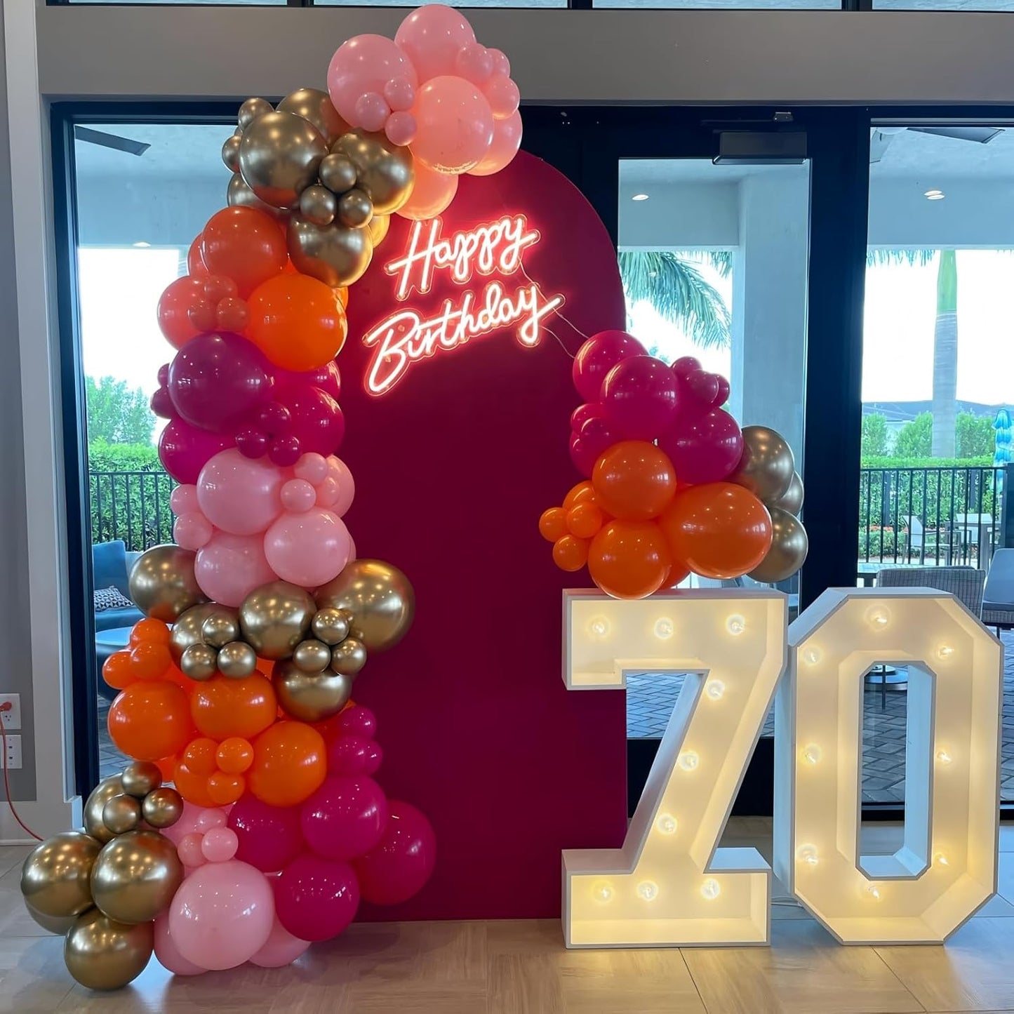 Hot Pink and Orange Gold Balloons 12inch 60pcs Light Pink Metallic Gold Helium Latex Balloon for Arch Birthday Tropical Fiesta Summer Party Decorations Boho Baby Shower Graduations