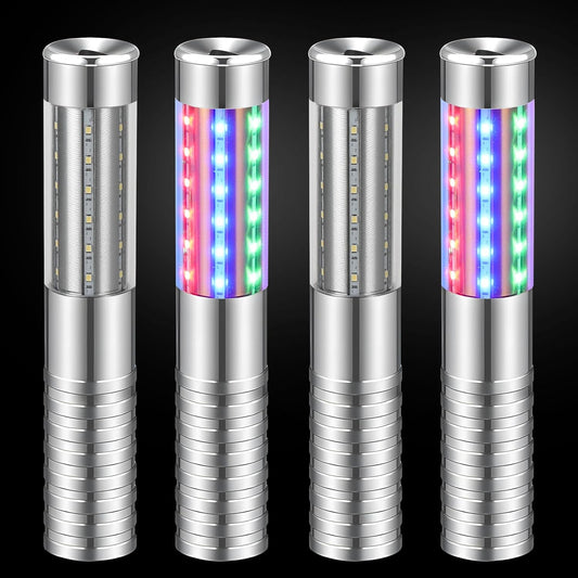 4 Pieces RGB LED Strobe Baton Light Rechargeable Bottle Service Sparklers Stick Reusable Champagne Bottle Handheld LED for Club Stage Nightclub Party Concert Event Bar Outdoor - Silver