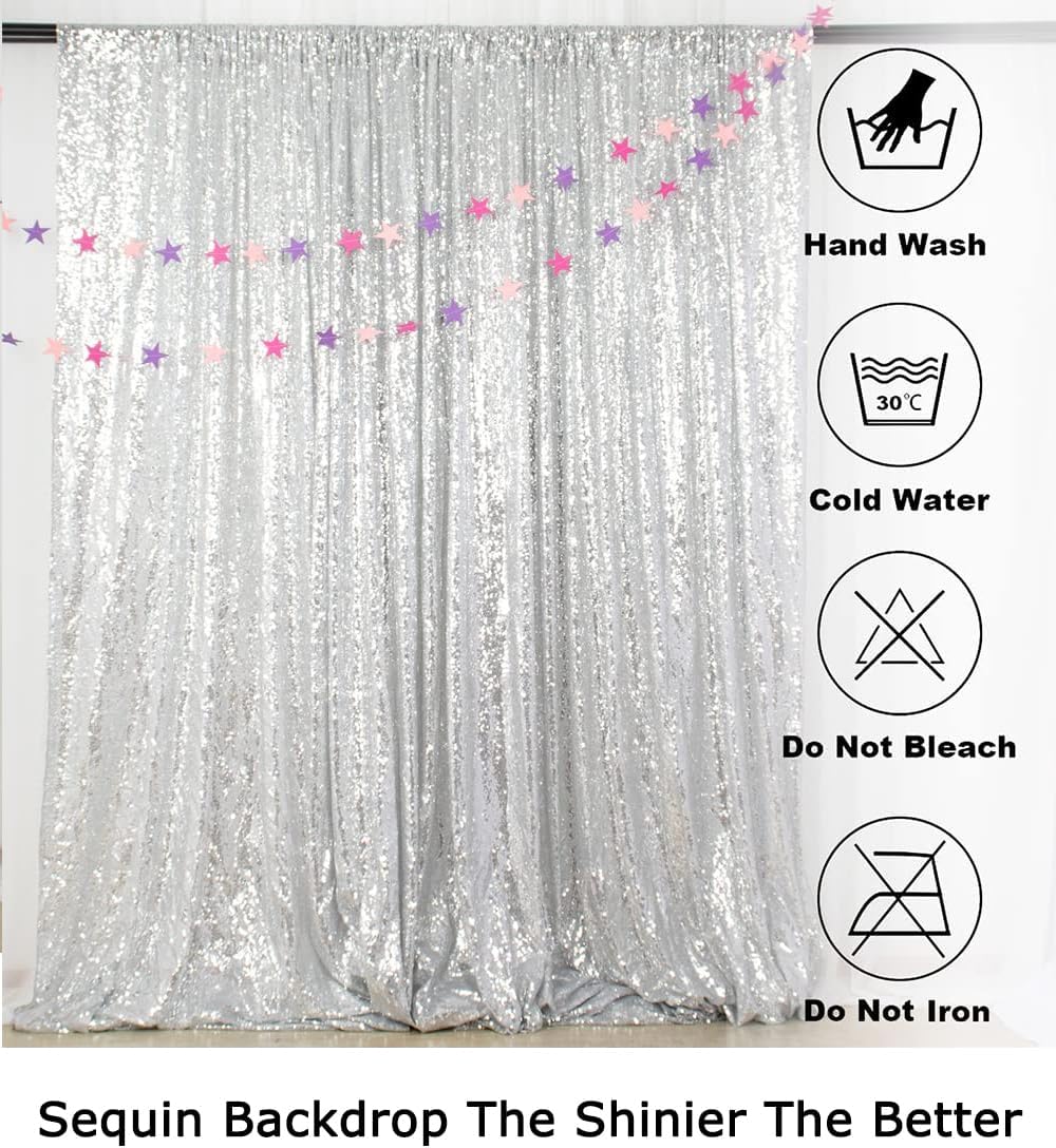ShiDianYi Silver Sequin Wedding Backdrop - 10x10FT Photo Booth Curtains for Parties & Events