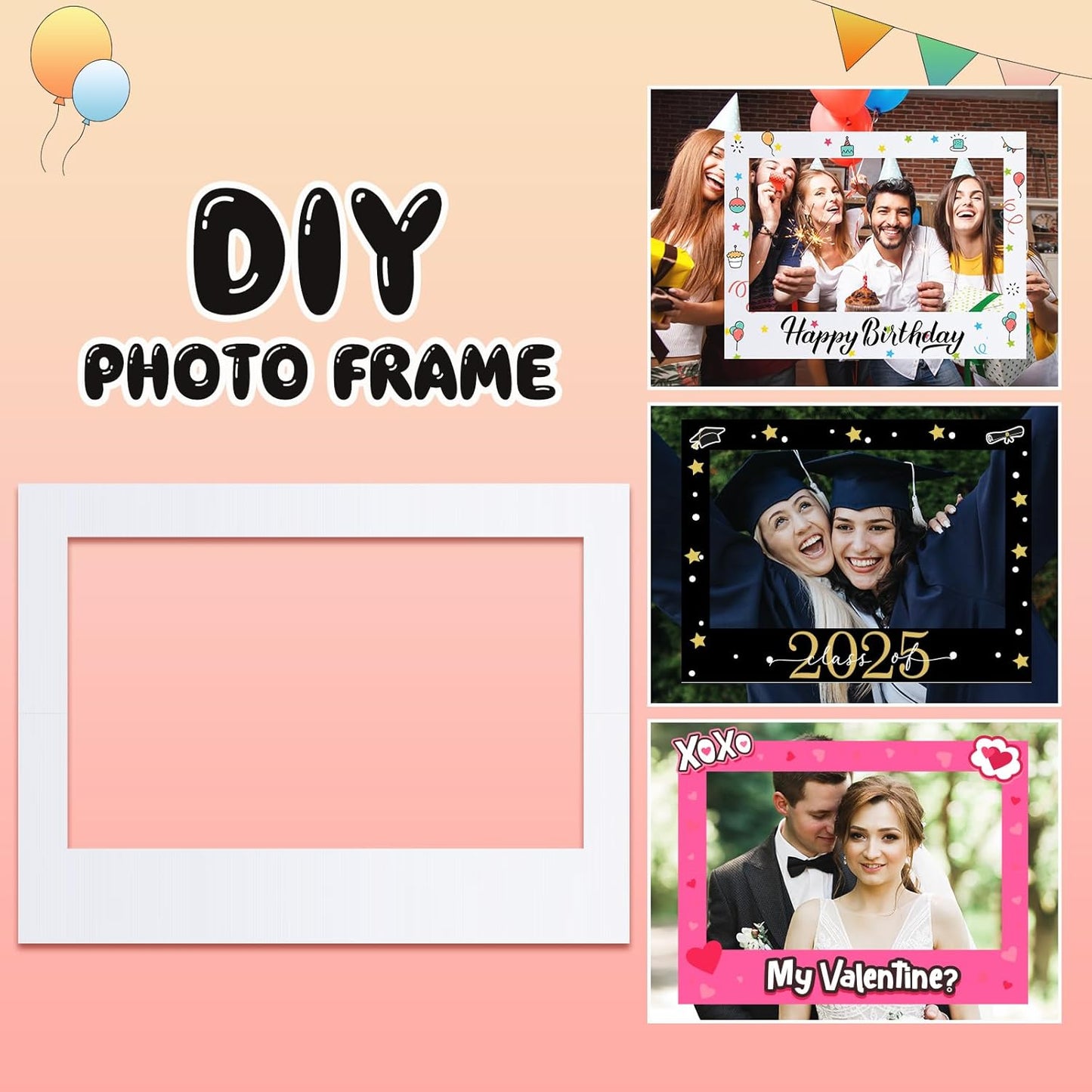32 x 24 Inch Large Blank DIY Photo Booth Props Picture Frame Party Frame DIY Photo Booth Props Selfie for Birthday, Graduation, Christmas Holiday Party(White,Horizontal)