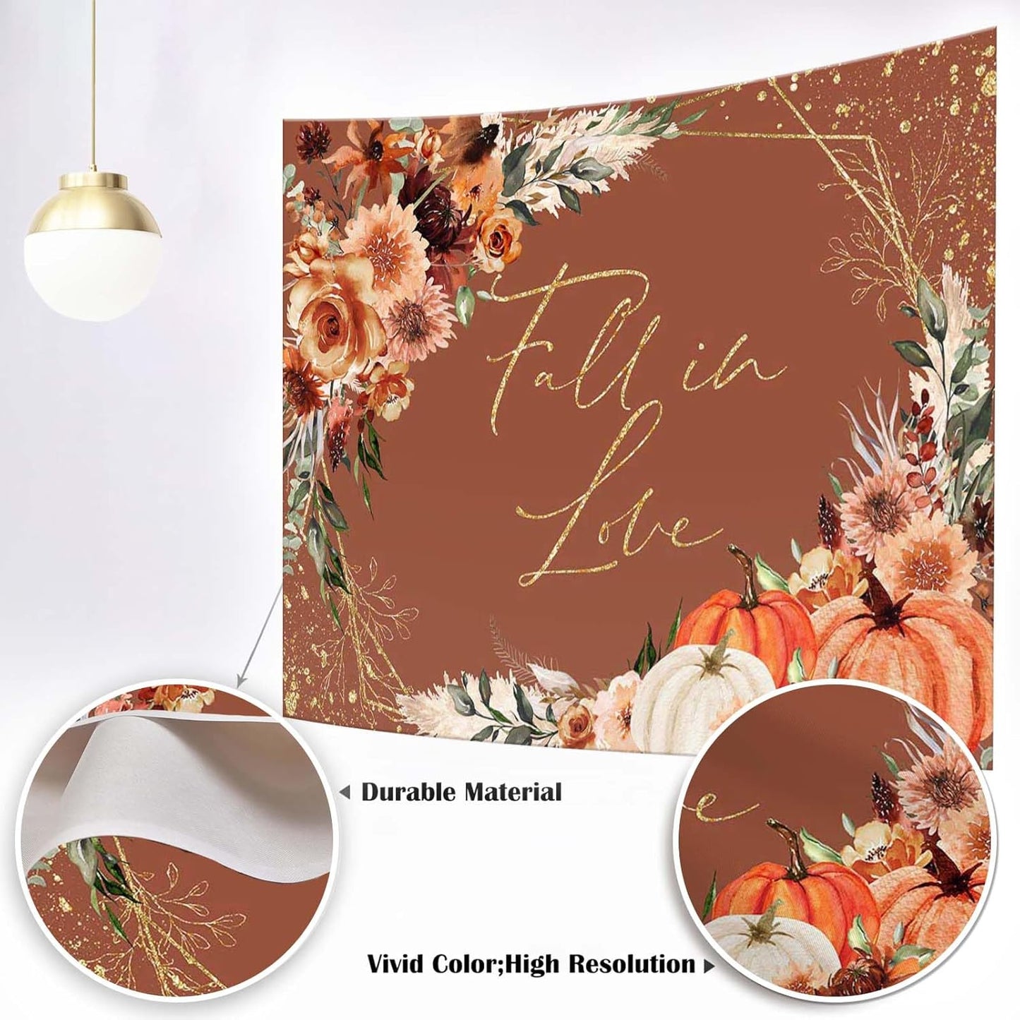 Mocsicka Fall in Love Bridal Shower Backdrop Boho Autumn Leaves Pumpkin Bride Shower Background Terracotta Flower Pampas Grass Wedding Party Banner Decoration (Terracotta, 8x6ft(96''x72''))