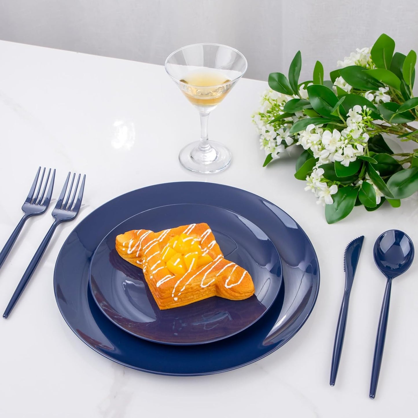 Supernal 180pcs Blue Plastic Silverware Heavy Duty Blue Party Disposable Cutlery Plastic Forks and Spoons Disposable Utensils Include 60 Forks,60 Knvies,60 Spoons for Wedding,Party or Daily Using