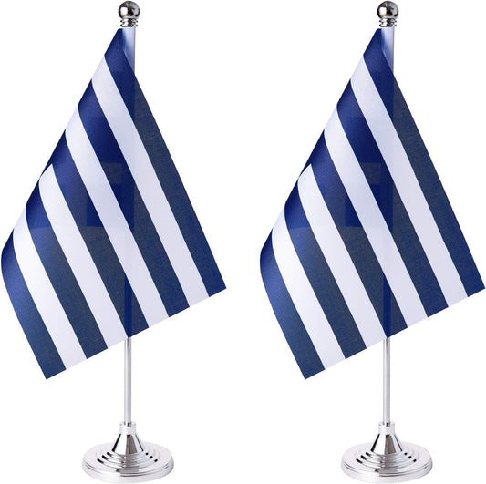 ZXvZYT 2 Pack Greece flag Greek Table Flag Small Mini Greek Desk Flags With Stand Base,International Festival Events Celebration Decorate,Home office Decorations