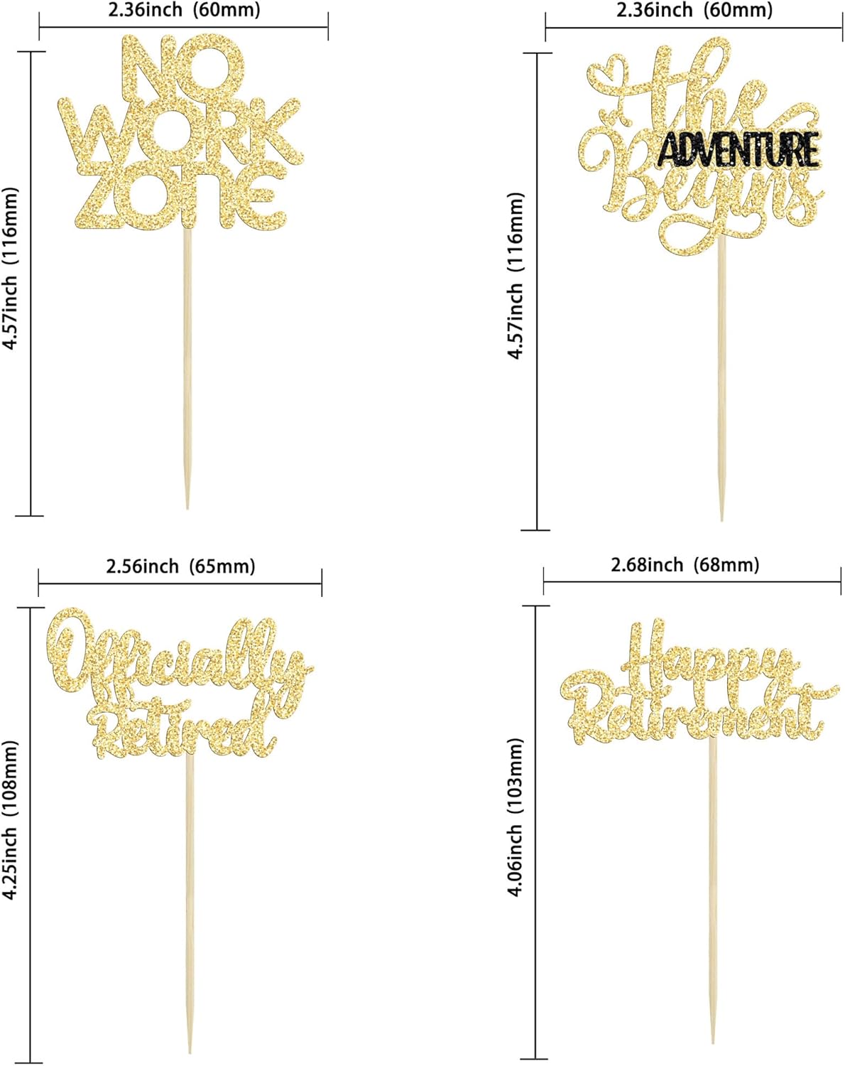 24Pcs Happy Retirement Cupcake Toppers Officially Retired Cake Toppers No Work Zone Adventure Begins Cupcake Picks Retirement Theme Farewell Birthday Party Cake Decorations Supplies Gold