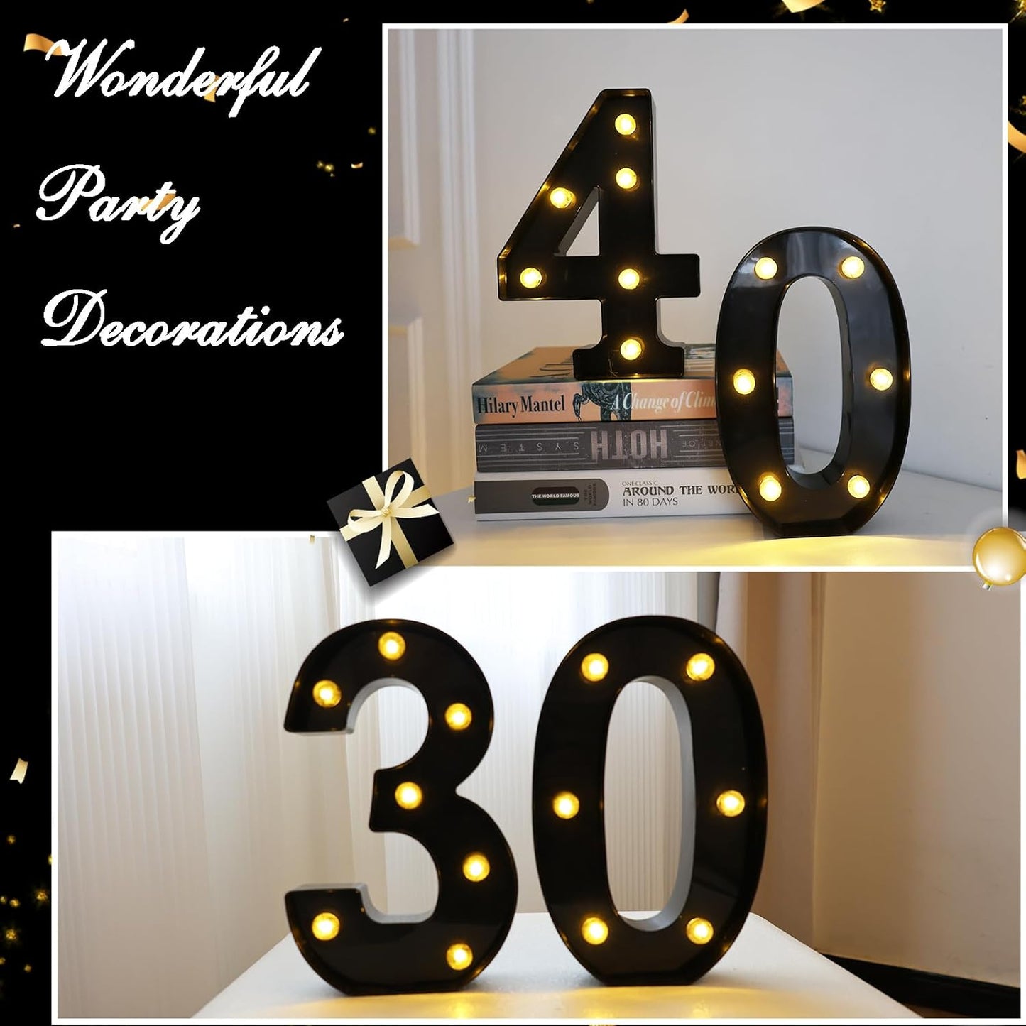LED Marquee Numbers, 8.58 Inch Led Light Up Numbers for Party, Small Light Up Letters, Battery Powered Lighted Number for Table, Birthday, Night Light, Christmas or Home Decor (Black, Number 4)