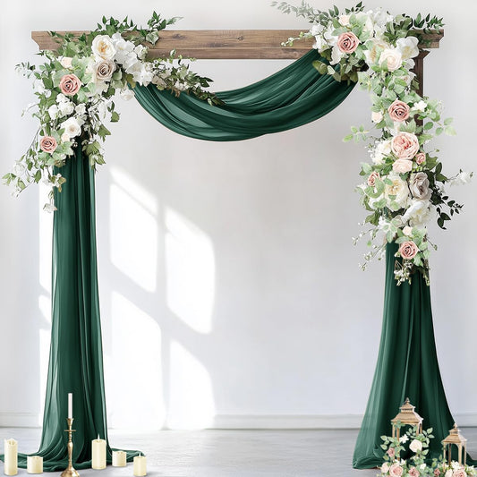 Socomi Wedding Arch Draping Fabric 2 Panels 29" x 19Ft Emerald Green Sheer Chiffon Curtain Drapes 6 Yards for Wedding Ceremony Birthday Party Decoration