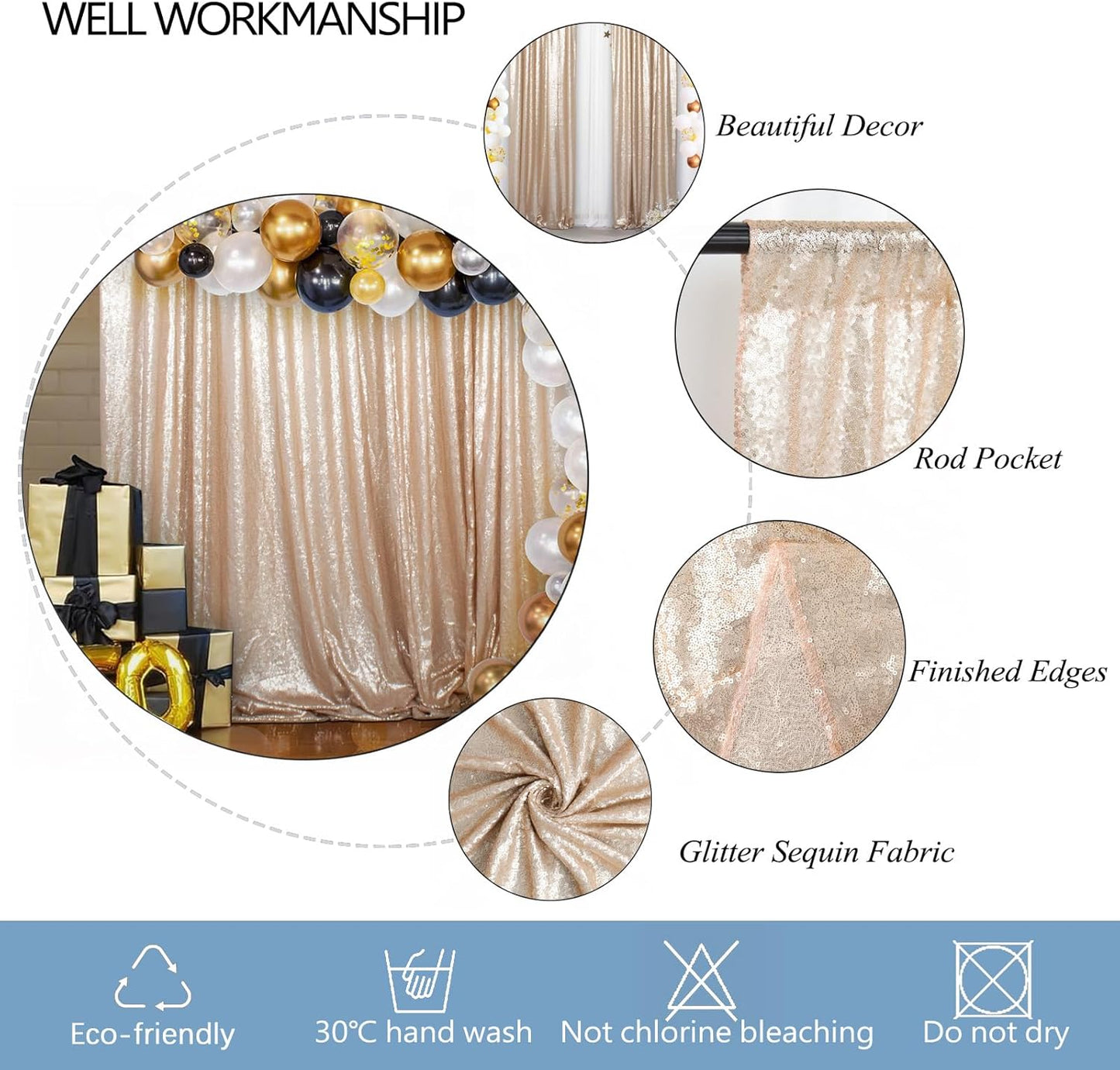 DUOBAO Champagne Backdrop Curtain 10x10ft Backdrop Graduation Backdrops Class of 2024 Photography Decoration Shimmer Wall Curtain for Parties Wedding Baby Shower Birthday and Photo Shoot