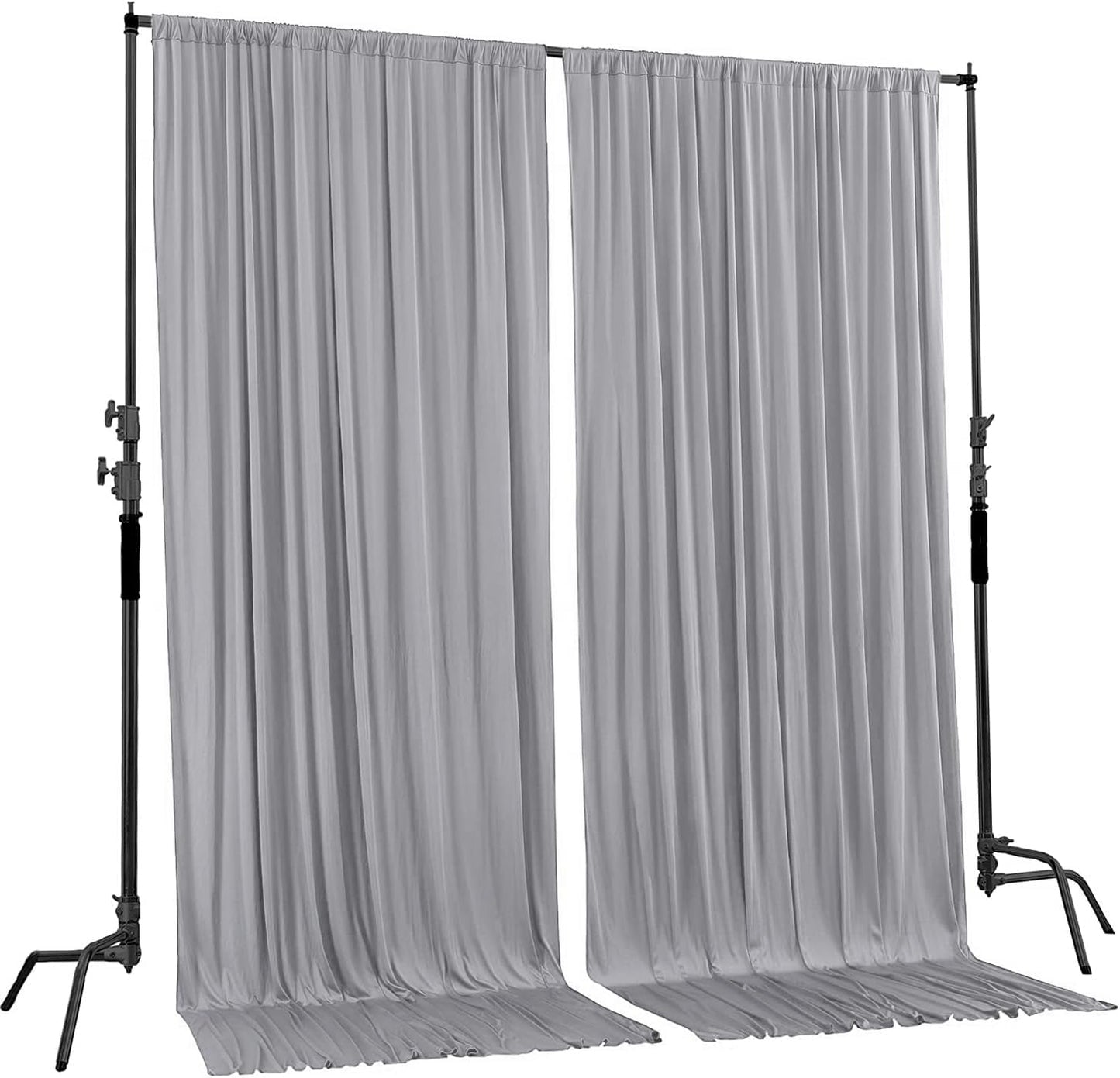 AK TRADING CO. 10 feet x 10 feet Polyester Backdrop Drapes Curtains Panels with Rod Pockets - Wedding Ceremony Party Home Window Decorations - Silver