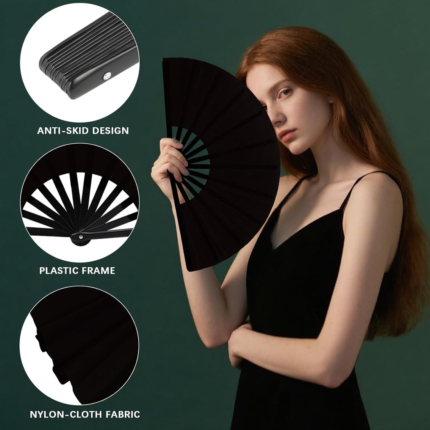 13inch Large Rave Fan Popping Clacking Fans for Line Dancing,Hand Fans for Women Foldable,Boots on The Ground Fan,Portable for Outdoor,Wedding,Party,Decoration (10pcs Black)