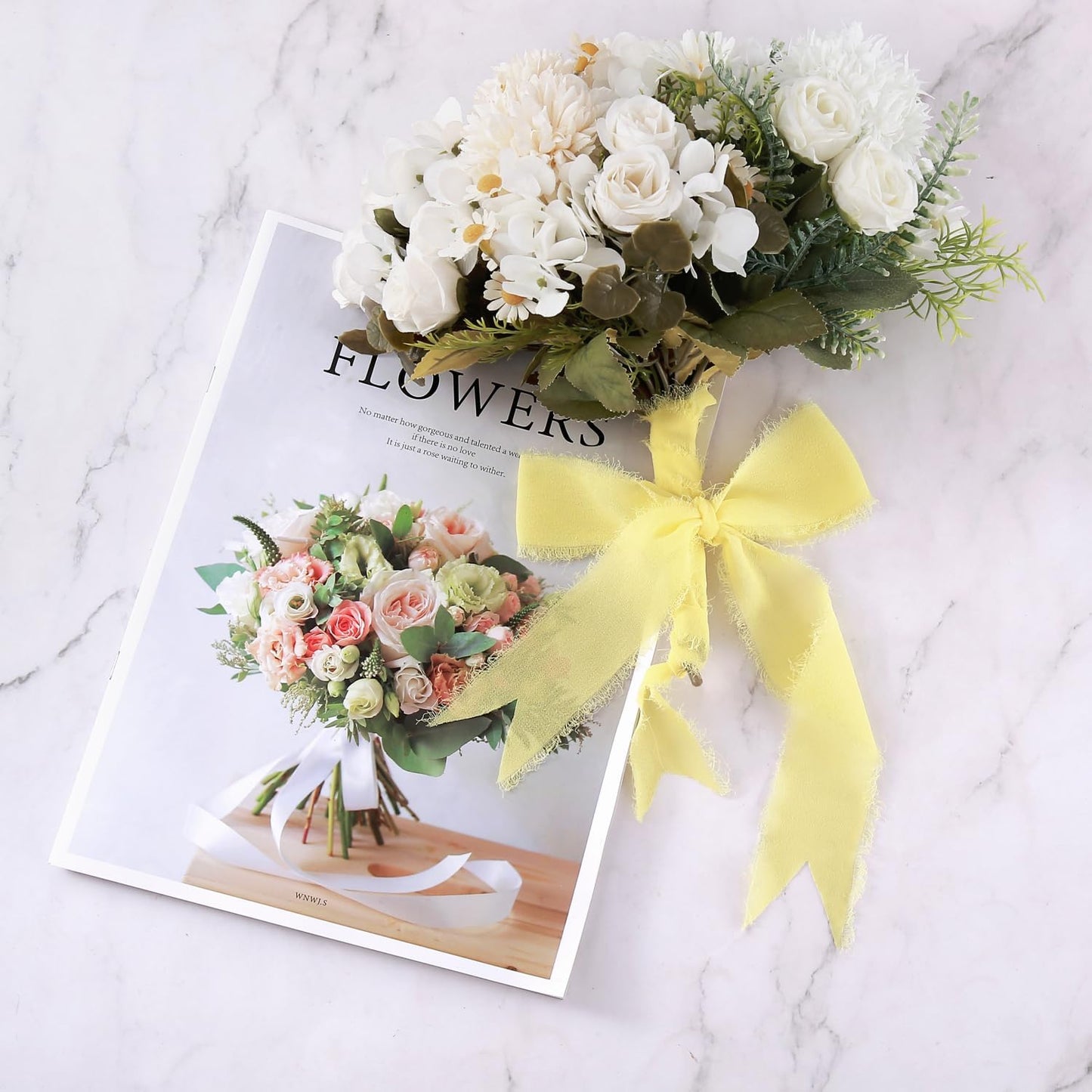 3 Rolls Cream Yellow Handmade Chiffon Ribbon,1.5" x 21Yd Frayed Fringe Silk Ribbons (3 Rolls *7Yd) for Gifts Wrapping, Wedding Invitations, Bridal Bouquets, Decoration