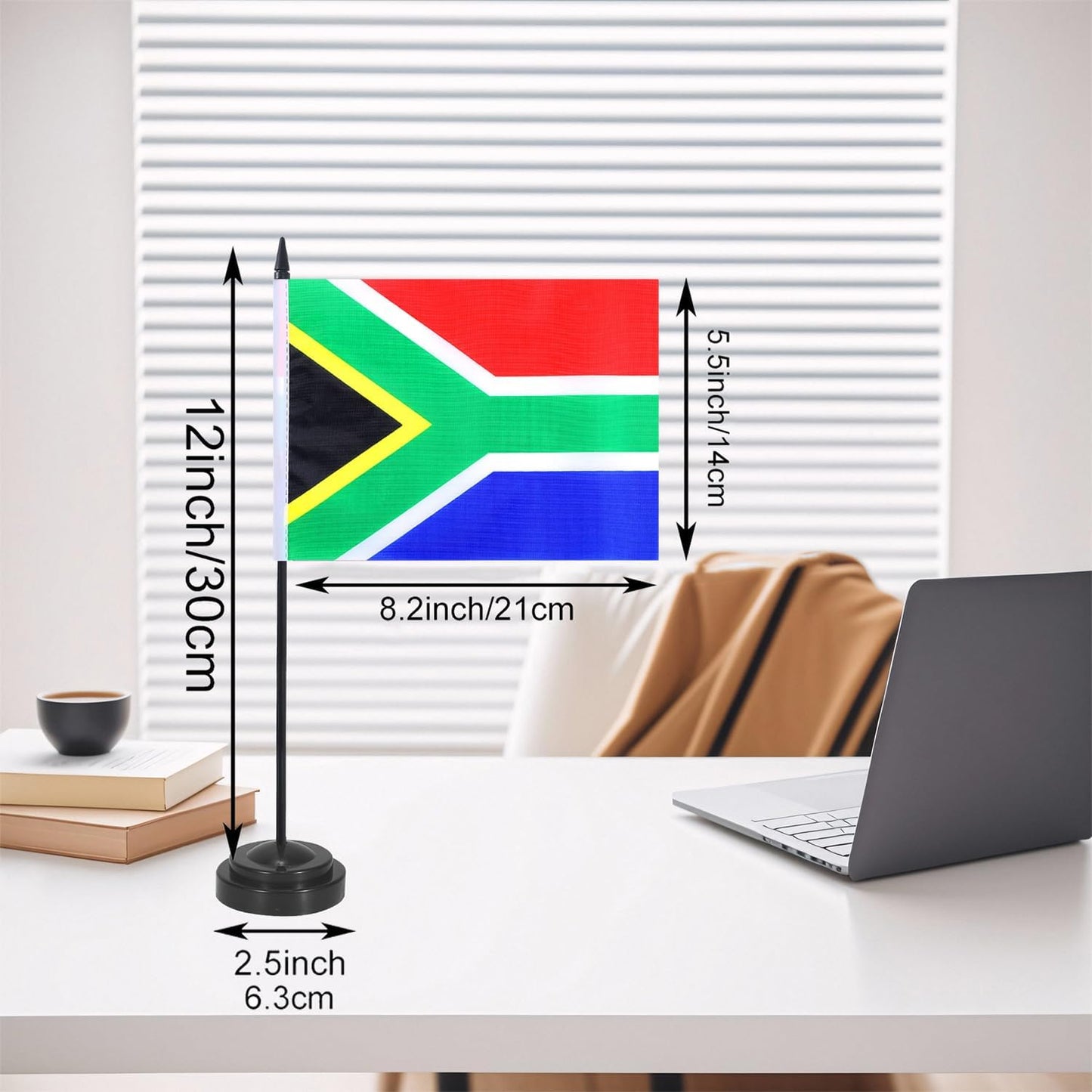 South Africa Desk Flag 12" Solid Pole Deluxe Set South African Flags Banner Mini Small South Africa Office Table Flags with Black Stand Base Desktop Decorations(2Pack)
