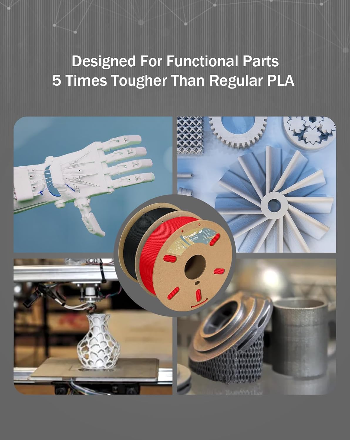 DURAMIC 3D PLA+ Filament 1.75mm 2Kg Black + Red, PLA Plus Filament 2 Pack 1kg Spool(2.2lbs) Tougher and Stronger, Dimensional Accuracy Probability +/- 0.02mm