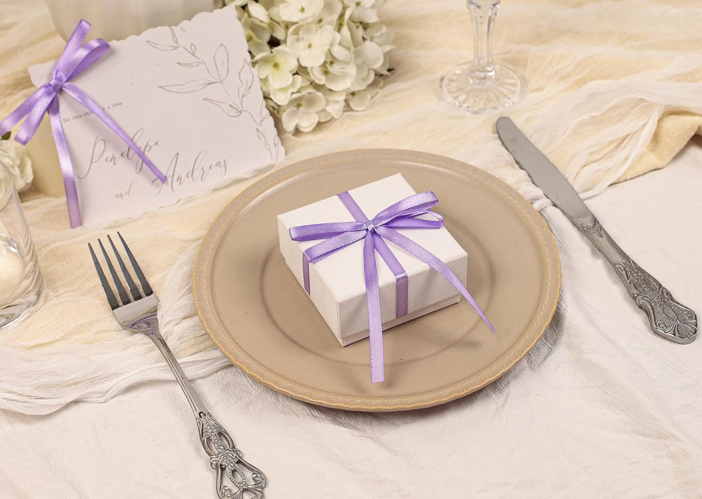 Light Purple Satin Ribbon 1/4 inch X Continuous 25 Yards, Single Face Polyester Ribbon Perfect for Gift Wrapping, Flower Bouquet, Wedding Decor, Crafts, Bow Making, Sewing and More