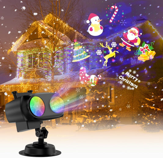 Holiday Projector Lights Outdoor, 2-in-1 HD LED Outdoor Projectors with Remote Control Timer, 3D Ocean Wave & 8 Patterns Waterproof Lanscape Lights for Indoor Valentine Xmas Halloween Holiday Party
