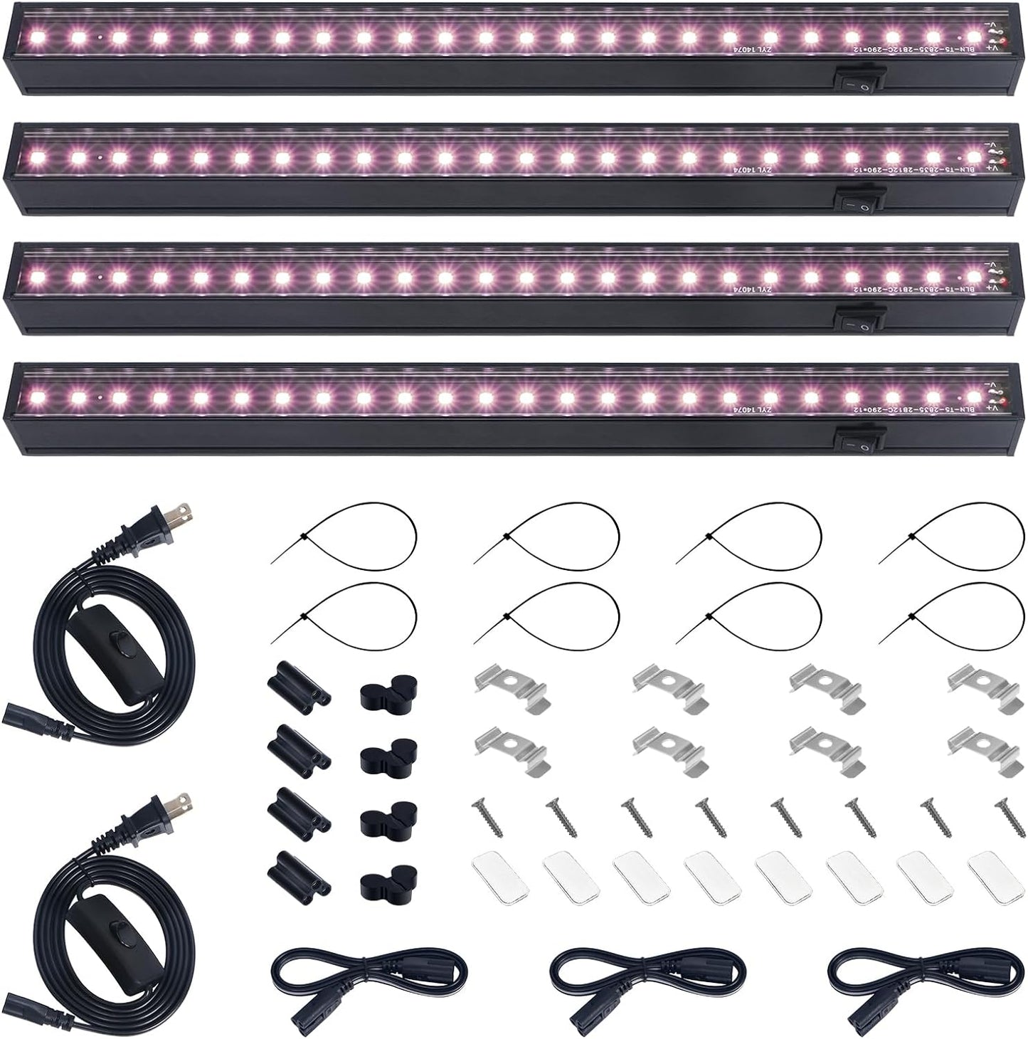 Barrina 1ft Grow Lights for Indoor Plants Full Spectrum, LED Grow Lamp with Black Cover, T5 Grow Light Strip, Under Cabinet Grow Light with Switch Cord, Plug and Play, Linkable, Pinkish White, 4 Packs