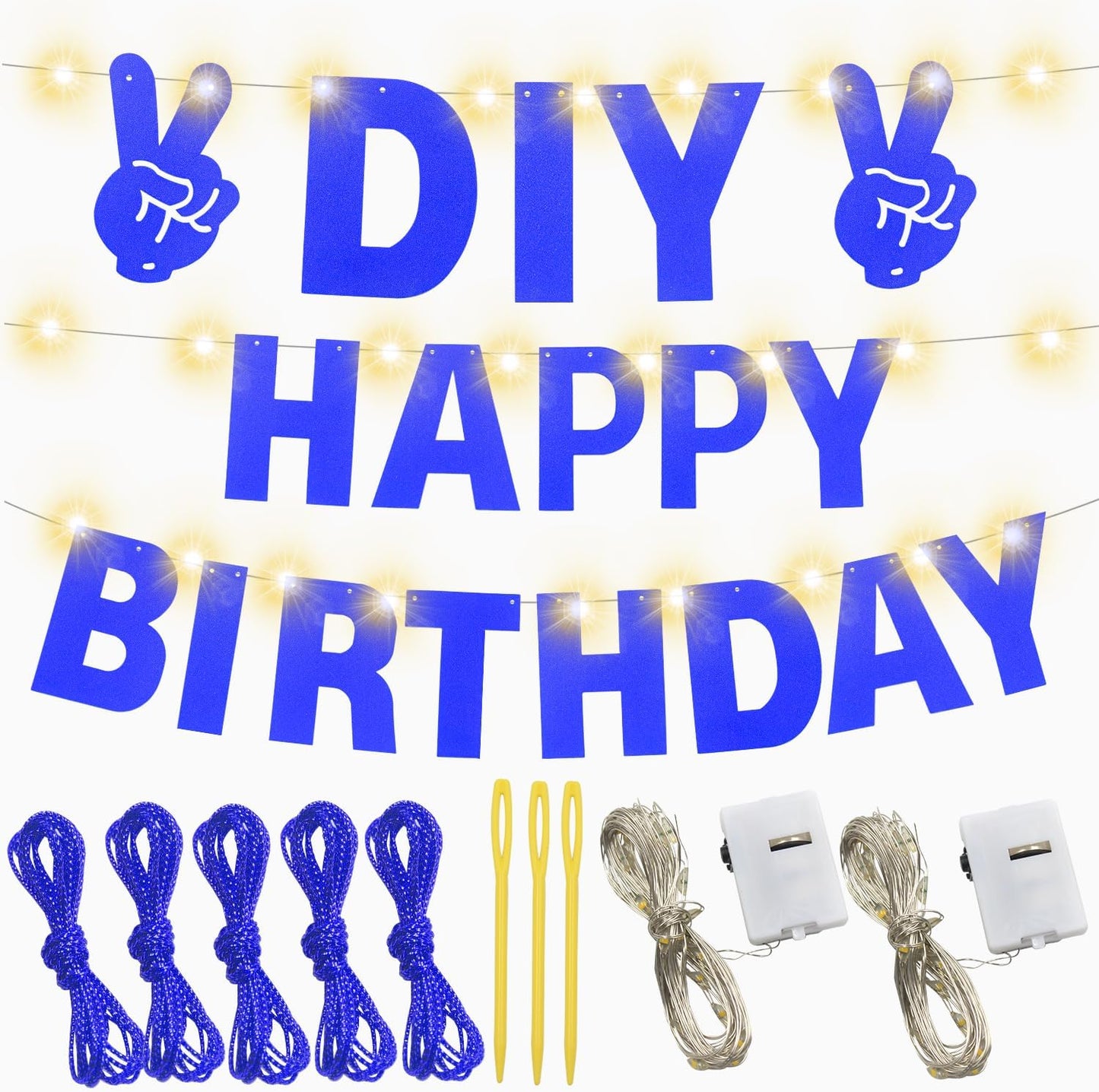 167Pcs DIY Glitter Customizable Banner Kit Hanukkah Custom Banners DIY Happy Birthday Letters Personalized Banner Decor for Christmas Baby Shower Birthday Party Decoration(Glitter Sapphire Blue)