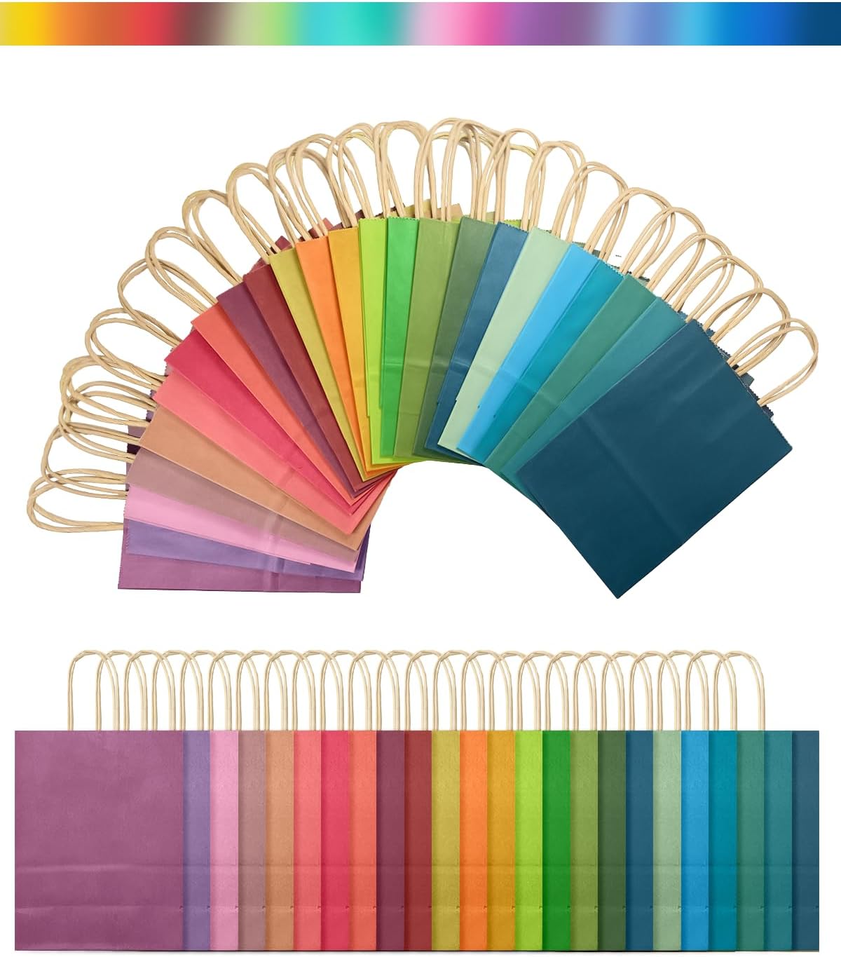 qiqee 24Pcs Small Gift Paper Bag with Handles Bulk - 8.3"x6"x3. 15" Rainbow Party Bags - Mulit Color