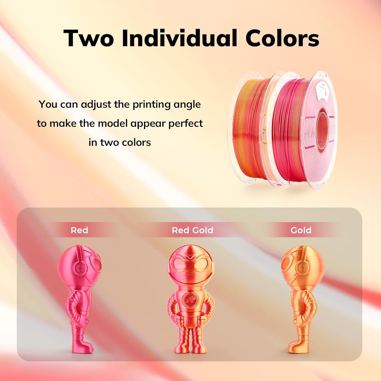 AMOLEN Silk PLA 3D Printer Filament, Dual Color Red Gold PLA 1.75mm, Shiny Color Change Filament 3D Printing PLA Filament for Most FDM 3D Printer, 1kg Spool(2.2lbs)