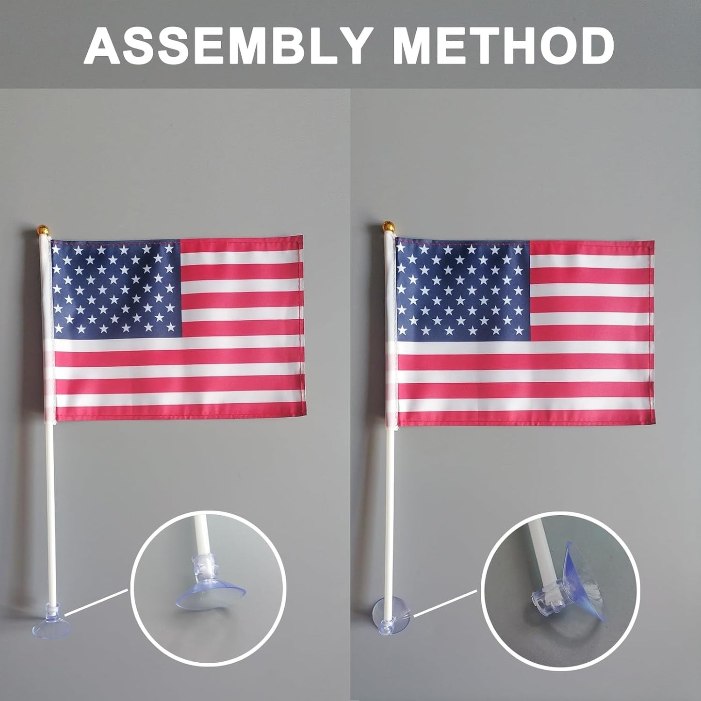American Mini Flags with Suction Cup Handheld US Small Flags for Office Store Party Gardens Yards (single sided (set of 10))