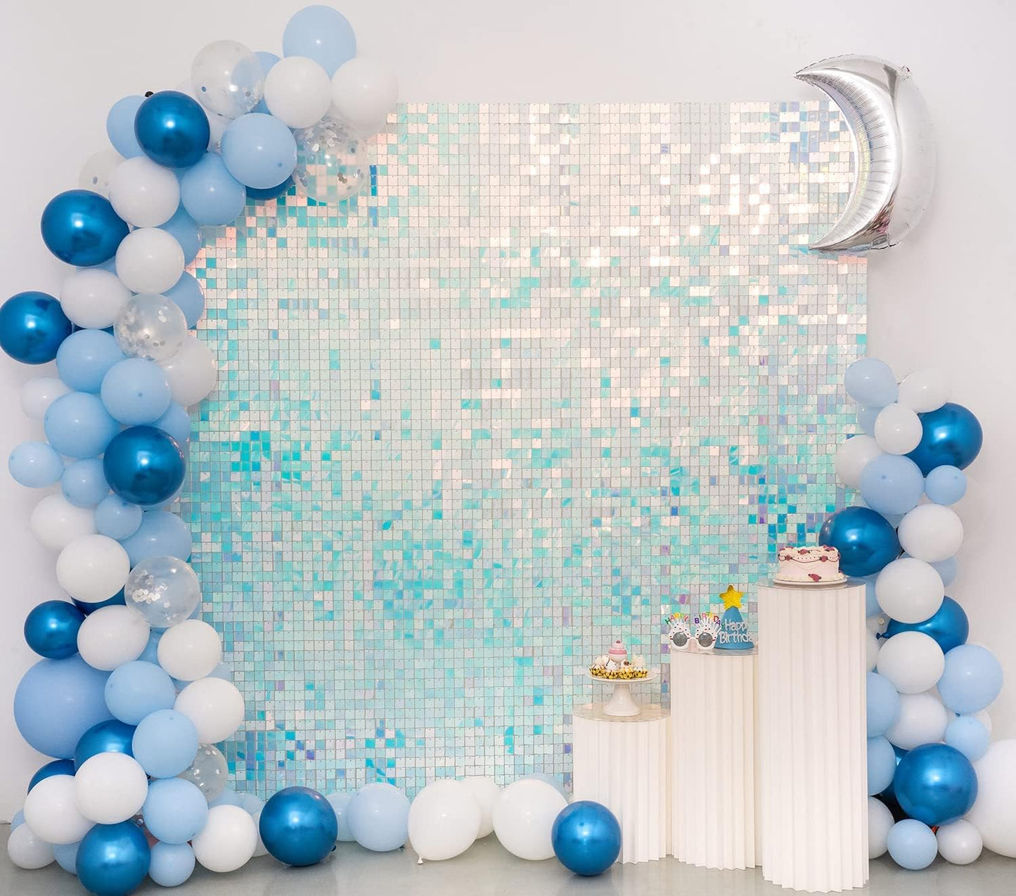 Kate Square Rainbow Blue Sequin Wall Panels Wedding Decoration Wall Shimmer Birthday Party (Pack of 12)